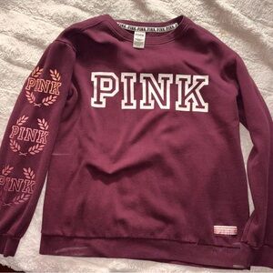 PINK Victoria's Secret Women's Maroon Crew Neck Sweater